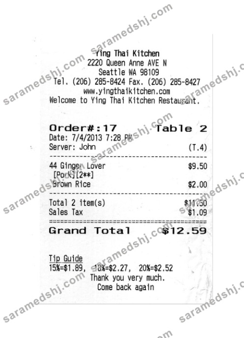 YING THAI KITCHEN payment check